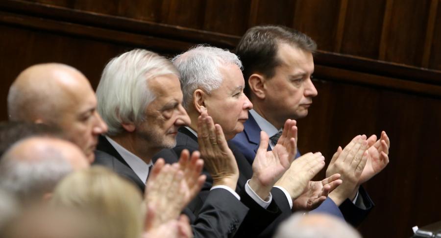 Politycy PiS, od lewej: Joachim Brudziński, Ryszard Terlecki, Jarosław Kaczyński i Mariusz Błaszczak